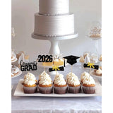Graduation Cupcake Toppers 2026, 36 Pcs Glitter Class Of 2026 Cupcake Toppers Supplies, Includes Stands Graduation Party Decorations For Table Toppers. (36, Bg)