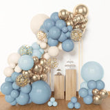 153Pcs Dusty Blue Balloon Garland Arch Kit, Different Sizes 18 12 10 5 Inch Blue White Sand Latex Metallic Confetti Gold Balloons For Boys Birthday Boho Baby Shower Party Decoration Supplies