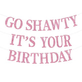 Pink Go Sha It'S Your Birthday Banner - No Diy - Hip Hop Theme Glitter Happy Birthday Banner - Pre-Strung - Funny 30Th/40Th/50Th Birthday Party Decorations