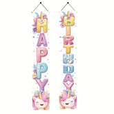 2 Pcs Unicorn Happy Birthday Porch Banner Happy Birthday Door Banner Birthday Door Decoration For Hanging Front Door Porch Sign For Men Women Birthday Party Supplies