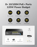 8 Port Fast Ethernet 100Mbps Poe Switch 8 Poe+ Ports @120W, Plug & Play Sturdy Metal W/Shielded Ports Extend Mode Priority Mode Fs1010Pg