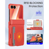 For Samsung Galaxy Z Flip 7 Case Wallet Rfid Card Holder&Hinge Protection&Hd Screen Protector, Full Body Shockproof Cover For Galaxy Z Flip 7(Coral Red)
