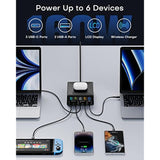 Charging Station, 160W 5-Port Usb C With 65W Pd, Qc3.0, Wireless Charger, Lcd Display For Macbook, Laptop, Ipad, Iphone, Samsung
