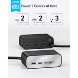 Anker Nano Charging Station(100W Max), 7-in-1 USB C Power Strip for iPhone 16/15/14 and MacBook Air/Pro, 5ft Thin Cord,3AC, 2USB A,2USB C,Power Delivery Desktop Accessory for Home&Office(Black)