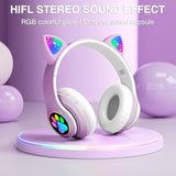 Bluetooth Noise Cancelling Headphones For Kids,Foldable Cat Headphone With Led Light Up Ear,Cat Ear Headphones For Toddler With Microphone/Tf Card,Kids Bluetooth Headphones For
