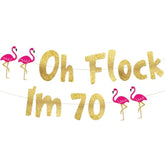 Oh Flock I'M 70 Gold Glitter Banner - Happy 70Th Birthday Party Decorations, Gifts, Supplies And Favors