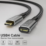 CableDeconn USB4 Extension 8K 240W Cable 0.8M Thunderbolt 4 USB 4.0 Type-c Male to Female Ultra HD 8K@60Hz Charging 40Gbps Data Transfer External SSD eGPU