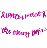 Breast Cancer Awareness Banner, Cancer Picked The Wrong Banner,Pink Glitter Cancer Survivor Gift for Women