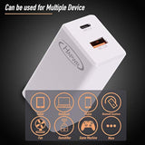 Gan Tech 65W Dual Port Pd Wall Charger With 5Ft Usb C Cable For Macbook, Laptops, Ipad Pro, Iphone 12, Galaxy, Pixel And More (White)