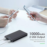 2-Pack 10000mAh Ultra Slim USB-C Power Bank with 2 Outputs for iPhone Android