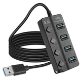 5Ft 4-Port Usb3.0 Expander Hub,Usb 3.0 Fast Data Hub With Individual Led Power