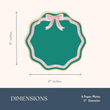 Elegant Green Peppermint Bow Large Paper Party Plates | Large Disposable Dinner Plates For Christmas & Holiday Parties | Premium Party Supplies & Decorations | Pack Of 8, 11"