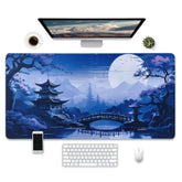 Japanese Garden Extended Gaming Mouse Pad, Large Desk Mat, 31.5 X 15.7 Inches, Blue Moonlight Design