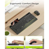 seenda Bluetooth Keyboard and Mouse Combo, Multi-Device Ergonomic Keyboard Mouse with Phone Holder, Full Size Wireless Quiet Combo Compatible for Windows, Laptop, MacBook, PC, iPad - Black