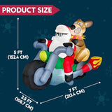 7 Ft Long Christmas Inflatables Outdoor Decorations, Inflatable Santa Riding Motorcycle With Reindeer, Blow Up Yard Deco