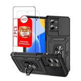 Military Grade Shockproof Phone Case For Moto G Stylus 5G 2023 With Screen Protector, Ring Holster, Belt Clip, Lanyard, And Slide Camera Cover (Black)