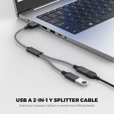 USB Y Splitter 1 in 2 Out 1Ft/30cm, USB Male to 2 Female Cable for PC/Laptop/MacBook/Keyboard/PS4/PS5/Flash Drive/LED (Black)