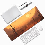 Laptop Mouse Pad Desert Sunset Cactus Desk Mat With Stitched Edges 31.5X 11.8 Inch Non-Slip Large Keyboard Rubber Writing Table Mat For Office Home