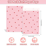 100Pcs Valentine Treat Bags Red Pink Self-Adhesive Paper Gift Bags Cute Heart Prints Goodies Candy Buffet Bags Holiday Cookie Bag For Wedding Mother'S Day Party Supplies