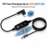 USB C to DC Power Cable 60W PD Fast Charging, 90 Degree Angled Type-C Connector, Adjustable 5V/9V/12V/15V/20V Output, Universal DC Adapter Cable with