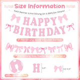 Bow Happy Birthday Banner Pre-Strung Pink Garland for Girls' Party Decor