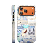 Cute Patterns Shockproof Protective Aesthetic Phone Case for iPhone 17 Pro Max 6.9" with Stylish Designs for Women Girl, Vintage Beach Blue Collage Coast Collage