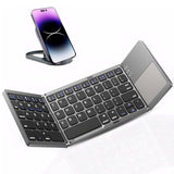 Foldable Bluetooth Keyboard With Touchpad - Portable Wireless Keyboard With Holder, Rechargeable Full Size Ultra Slim Pocket Folding Keyboards For Android Windows Ios Tablet & Laptop
