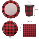 122pcs Red Black Buffalo Plaid Tableware Set Plates Cups Napkins for 24 Guests