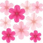 Hot Pink Party Paper Flowers Decorations Pink Fans Hanging Ornaments Paper Floral Backdrop Decor Wedding Birthday Party Engagement Valentine'S Day Baby Showers Decoration