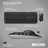 Incase Desktop 850 Keyboard & Mouse Combo – Designed by Microsoft –Wireless Connection, Precision Tracking, Wireless AES 128-Bit Encryption, Windows Shortcut Keys, Ambidextrous Design – Black