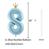 Blue 40" Number 8 Balloon with Crown – 8th Birthday Party Decoration for Kids