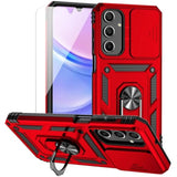For Samsung Galaxy A16 5G Case With Camera Lens Cover Hd Screen Protector, Dual Layer Military-Grade Drop Tested Magnetic Ring Holder Kickstand Protective Phone Case For Samsung Galaxy A16 5G (Red)