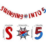 Spider Birthday Banner "Swinging Into 5" Web Theme Party Decoration Supplies