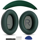 Ear Pads Cushions + Headband Replacement Earpads Compatible With Bose Quietcomfort 45 Qc45 35 Qc35, Qc35 Ii Over-Ear Headphones Easy Diy Installation,Protein Leather Parts (Green Kit)