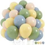 60pcs Sage Green, Dusty Blue, Yellow Balloons Set, for Birthday, Wedding, Baby Shower
