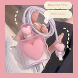5 In 1 Diy 18W 20W Heart Shape Protector Data Cable Usb Charger Line Earphone Wire Saver Organizer Compatible With Iphone 11 12 13 14 15 Pro Max (Love Pink)