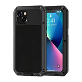 For Iphone 13 Metal Case, Heavy Duty Shockproof Tough Rugged Case With Built-In Glass Screen Protector, 360 Full Body Protective Cover For Iphone 13 6.1 Inch, Black