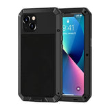 For Iphone 13 Metal Case, Heavy Duty Shockproof Tough Rugged Case With Built-In Glass Screen Protector, 360 Full Body Protective Cover For Iphone 13 6.1 Inch, Black