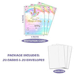 Unicorn Birthday Party Invitation, Magical Unicorn Themed Fill-In Invites For Friends, 20 Invitations With Envelopes (4" X 6"), Rainbow Party Favors Decorations And Supplies -29