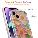 Case For Iphone 14 Plus/Iphone 15 Plus, Colorful Retro Oil Painting Flower Laser Glossy Cute Curly Wave Edge Exquisite Phone Cover Stylish Durable Tpu Protective Case For Girl Women - Green