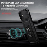 For Iphone 12 Case, Iphone 12 Pro Case, Slide Lens Cover, Hd Screen Protector, Military Grade Drop Protection, Magnetic Rotated Ring Holder Kickstand Phone Case (Black)