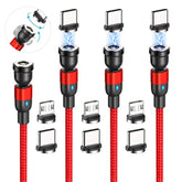4 Pack 10Ft Magnetic Charging Cable, 540 Rotation, Nylon Braided, Type C & Micro Usb Compatible