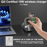 Magnetic Wireless Charger Apple Charging Station,Qi2 Certified 3 In 1 Wireless Charging Station Night-Lamp,Mag-Safe Charger Compatible With Apple 17/16/15/14/13/12&Air-Pods&Iwatch(Black)