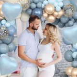 173Pcs Dusty Blue Balloons Arch Garland Kit, Dusty Baby Blue Sand White Metallic Gold Balloons For Boys Baby Shower Decorations Gender Reveal Wedding Bridal Shower Birthday Party Supplies