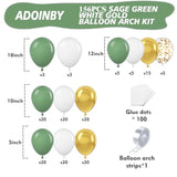 156Pcs Sage Green, White & Gold Balloon Garland Kit – 5–18" for Party and Event Decor
