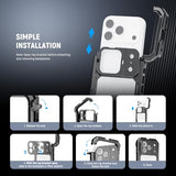 Phone Cage Compatible with iPhone 17 Pro, Quick Release Video Rig Stabilizer Accessories with 67mm Filter Ring, 17mm Lens Backplate, T Mount Adapter,