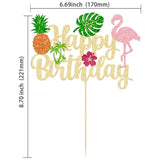 1Pc Tropical Luau Happy Birthday Cake Topper Glitter Palm Tree Flamingo Pineapple Aloha Cake Pick Decorations For Hawaiian Luau Theme Birthday Party Supplies