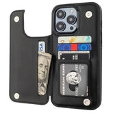 Onetop Compatible With Iphone 15 Pro Max Wallet Case With Card Holder, Pu Leather Kickstand Card Slots Case, Double Magnetic Clasp And Durable Shockproof Cover 6.7 Inch (Black)