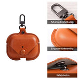 Genuine Leather Case Compatible With Airpods Pro Case 2Nd/1St Gen (2023/2022/2019), Protective Cover For Apple Airpods Pro 2/Pro Wireless Charging Case With Keychain And Snap Lock Brown