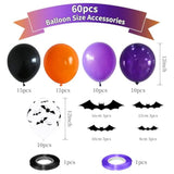 60pcs Halloween Balloons 12 Inch Purple Orange Black Bat Print Latex Party Decor